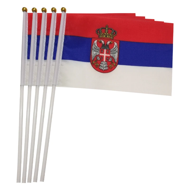 

xvggdg 100pcs 14 * 21cm Serbia hand flag Promotion Wholesale Small Serbia Hand Waving National Flag