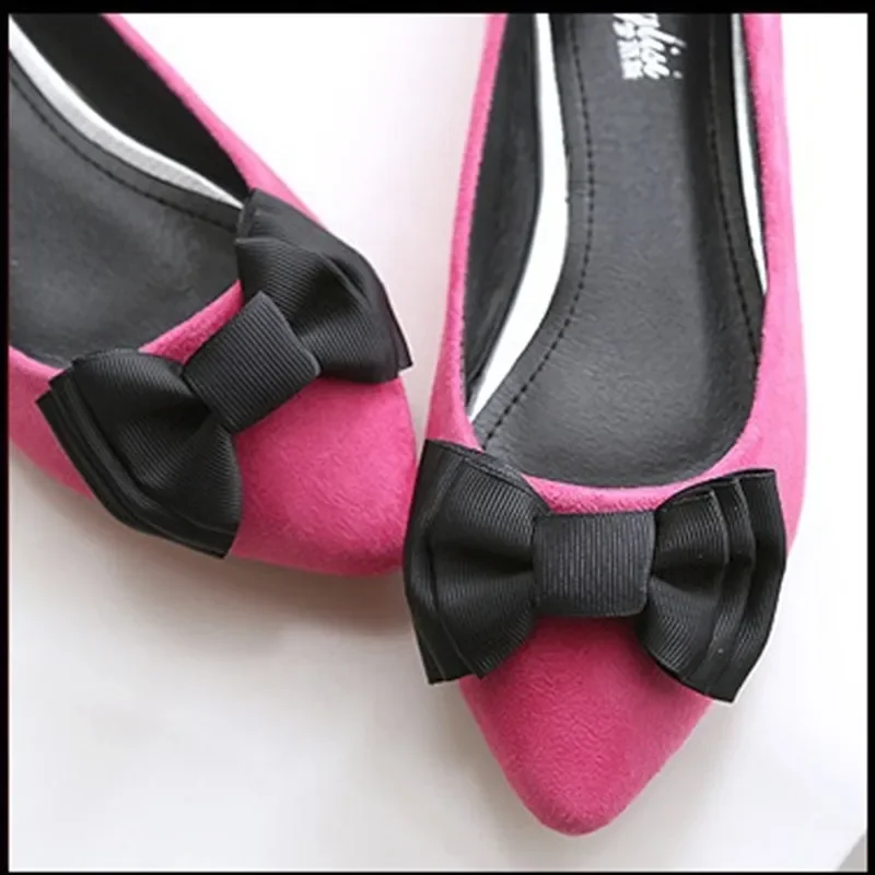 Lady Lovely Casual Slip On Flats Spring Loafers Flock Fashion Pointed Toe With Bow Purple Black Plus Size 48 42 Woman Bag Shoes