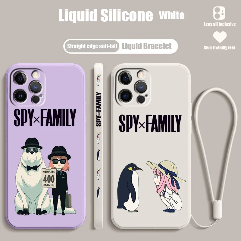 S-Spy G-Game Anya F-Forger Liquid Left Rope For Apple iPhone 15 14 13 12 11 XS XR X 8 7 SE Pro Max Plus Mini Soft Phone Case