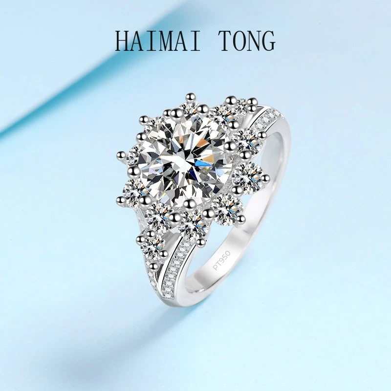 Luxurious Platinum PT950 Moissanite VVS1 D Color 3CT Diamond Beautiful Romantic Wedding Ring for Women with Original Certified