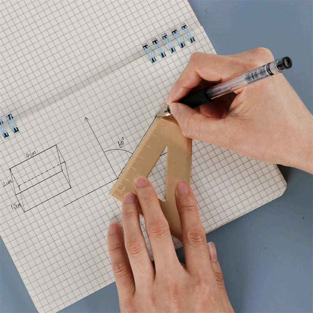 Vintage Brass Straight Ruler Metal Triangle Ruler Protractor 12/15cm Measuring Tool Students Creative Stationery School Supplies