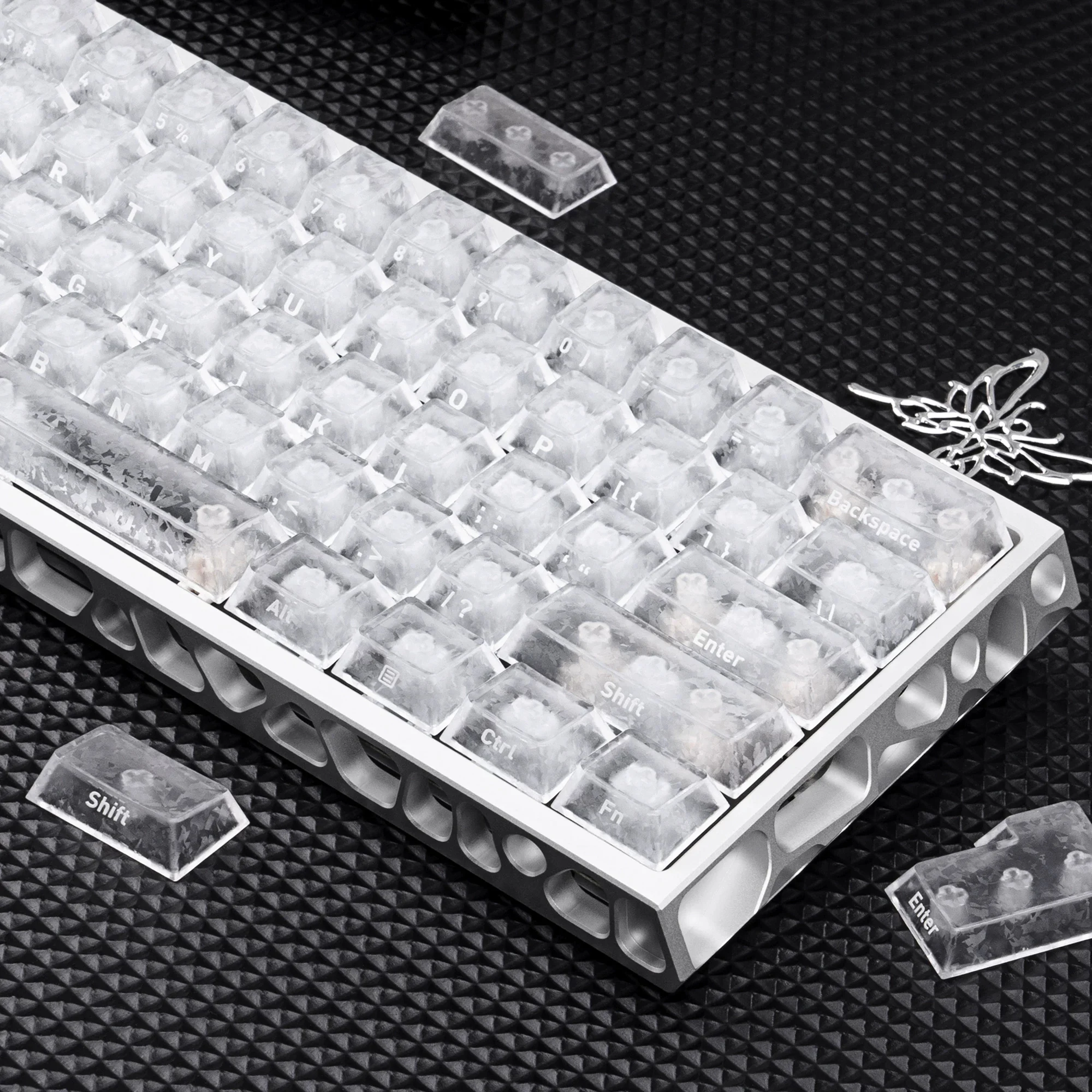 New 130+ Keys Fog White Carbon Fiber Texture Transparent PC Keycaps Double Shot Cherry Profile for Gateron Mechanical Keyboard view 6