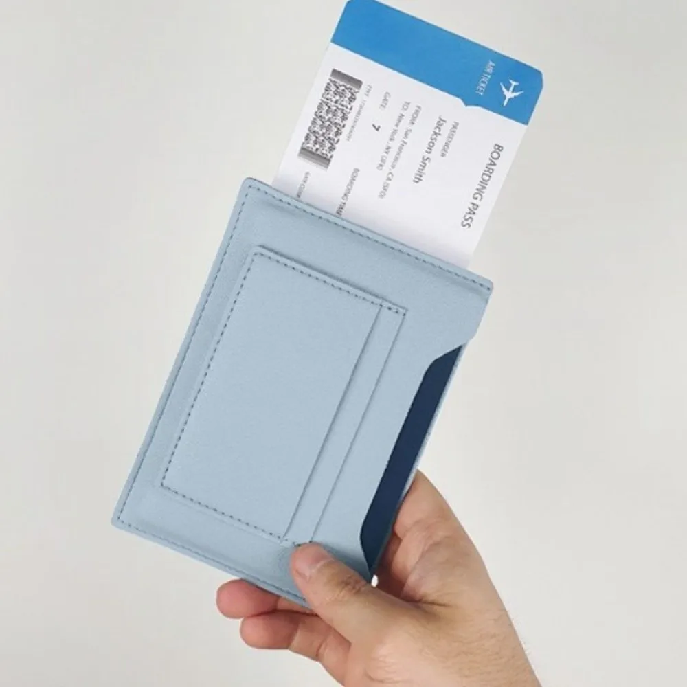

Portable Solid Color Passport Cover Airplane Check-in PU Leather Card Holder Passport Clip Multifunctional Ticket Folder Travel
