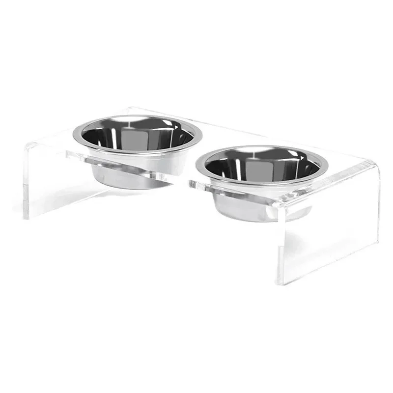 Acrylic pet feeder, double bowl heightening bracket, easy to clean, not easy to tip over plexiglass