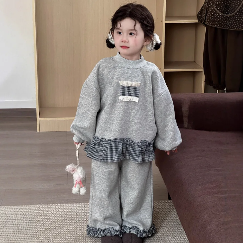 Autumn/Winter Children's Sets 2025 New Girls' Fleece Hoodie Sweatpants Set Thicken Warm Children's Sets