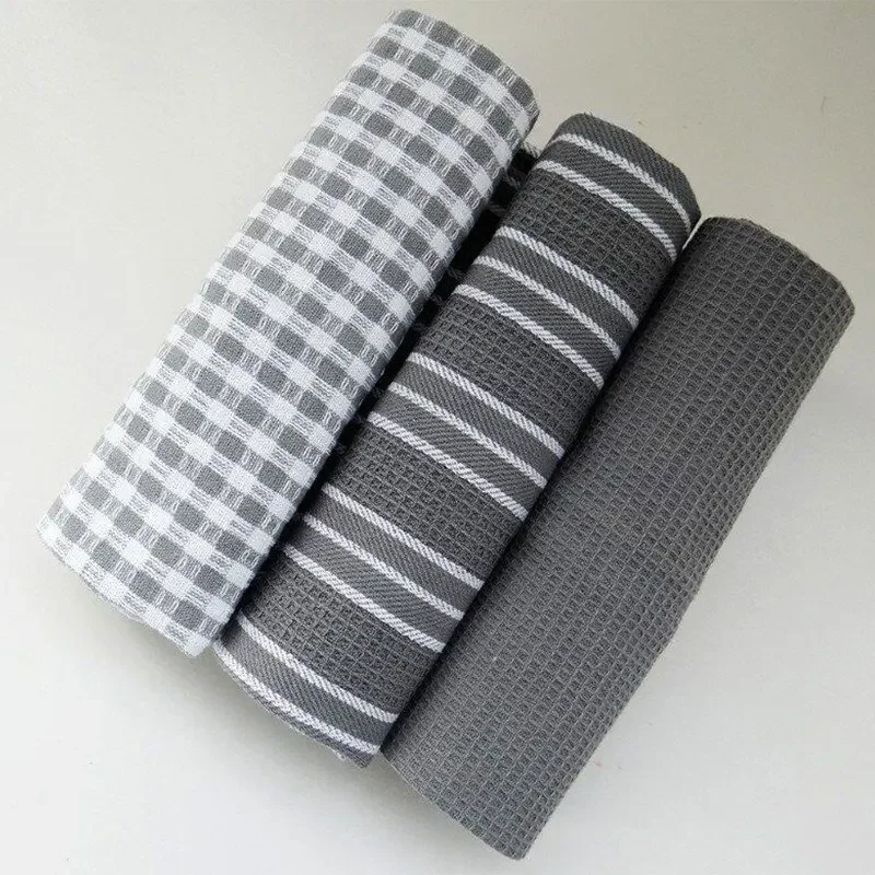 3pcs 100% Natural Cotton Kitchen Towels Classic Plaid Tea Towels Dish Cloth Absorbent Lint-Free Machine Tableware Household