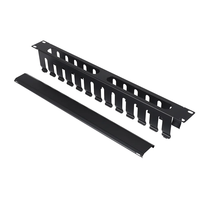 Superior-1U Gestión de cables Montaje horizontal Estante de servidor de 19 pulgadas, Organizador de cables de conducto de dedo de metal de 12 ranuras con cubierta