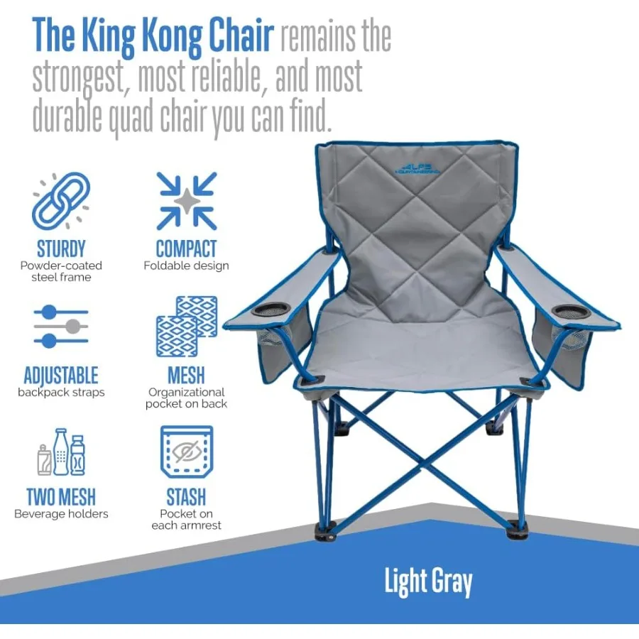 كراسي كينج كونج للتخييم للبالغين مع حاملات أكواب شبكية وجيوب، مصممة متينة وموثوقة مع فولاذ مدمج قابل للطي Fr