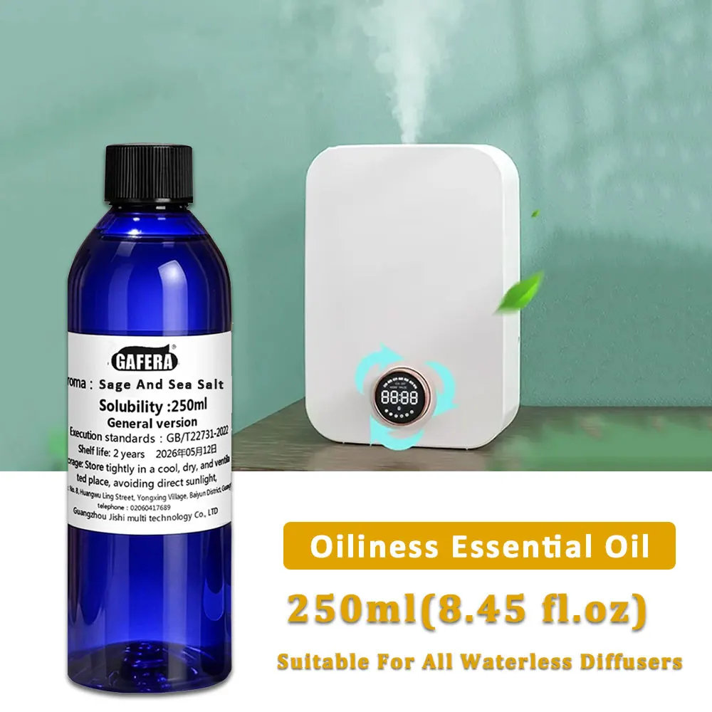 GAFERA 250ml (8.45 fl.oz) Sage And Sea Salt Hilton Essential Oil - For All Waterless Diffuser, Reed Diffuser Replenishes Essence