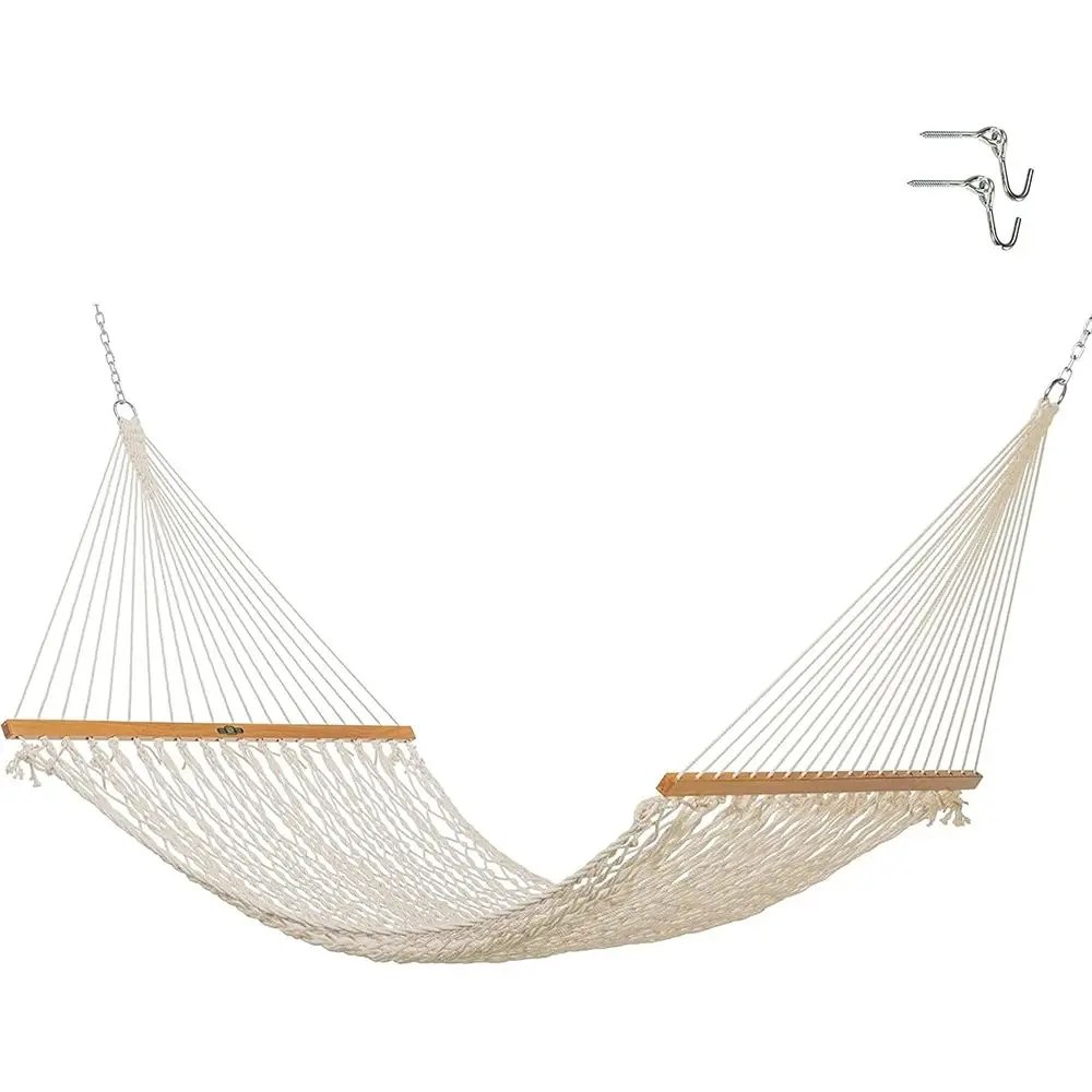 

Single Cotton Rope Hammock with Extension Chains & Tree Hooks, Handcrafted in USA, Supports 1 Person, 450 LB Capacity, 12 ft x 5