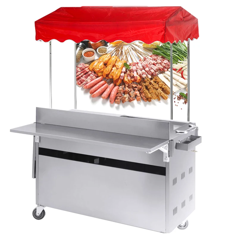 Mobile Snack Trolley Cart Snack Cart With Grill Fried Hand Push Trailer