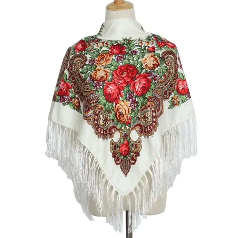 Women\'s Retro Ethnic Scarf Fashion Printed Tassel Shawl Wind-proof Warm Cashmere Shawl Baotou Scarf Clothing Accessories