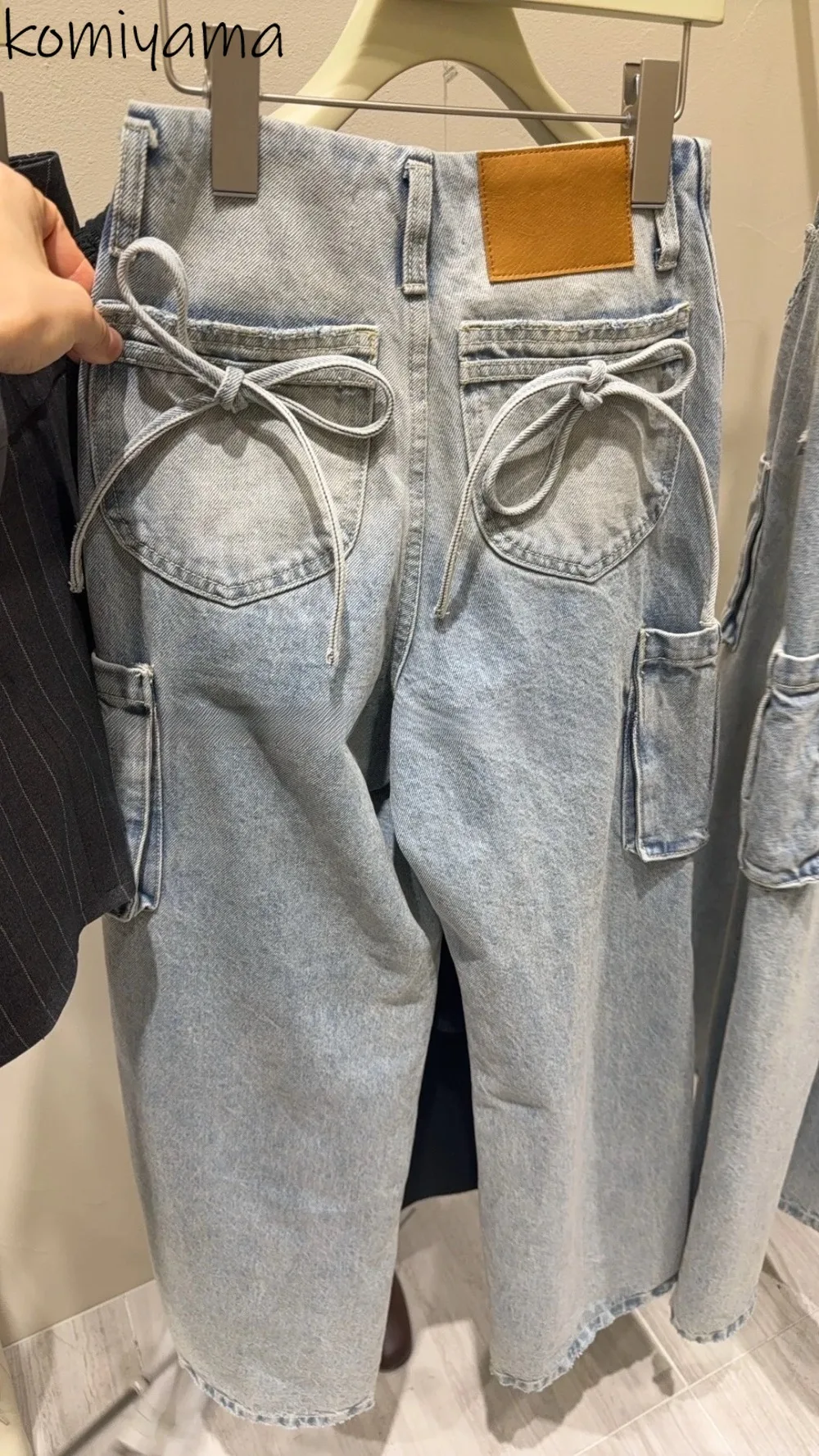 

Safari Style Denim Pantalones Japan Casual Ropa De Mujer Straight Wide Leg Pants Pockets Bow Pant Streetwear Woman Clothing
