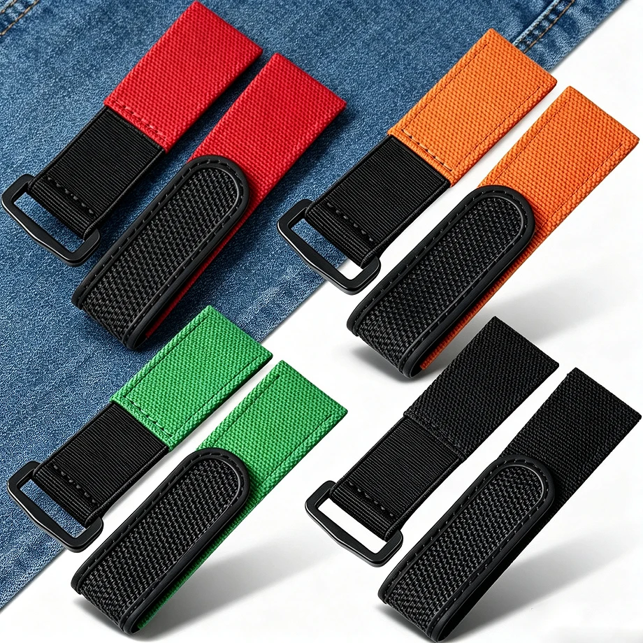 22mm nylon fabric leather strap with reverse hook-and-loop closure, RLX GMT Sub adjustable quick-wrap canvas strap