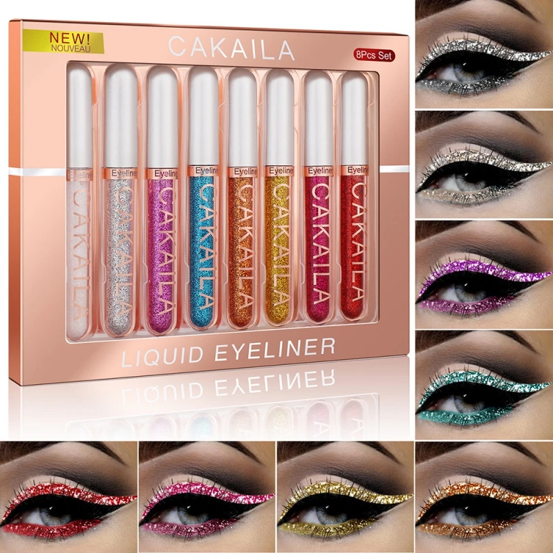 8 Color/Set Waterproof Eyeliner Makeup Eye Cosmetics Beauty Colored Eyeliner Pencil Set Longlasting Liquid Glitter Eye Liner Pen