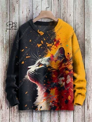 PLstar Cosmos-Cute 3D Impresso Cat Sweater, Padrão engraçado, Suéter feio, Série Animal, Casual e Engraçado, Unisex, Inverno, Novo, M-14