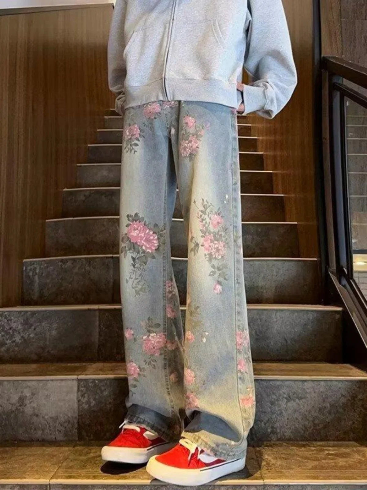 

Retro American Floral Embroidery Casual Jeans Men's Straight Leg Autumn Winter Versatile Trendy Brand Design Sensation Jeans