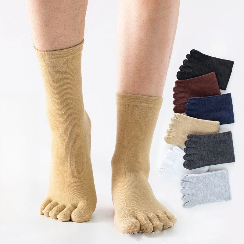 

Five Finger Socks Men's Four Season Mid Leg Split Toe Socks, Sweat Absorbing, Breathable, Solid Color Casual Cotton Socks
