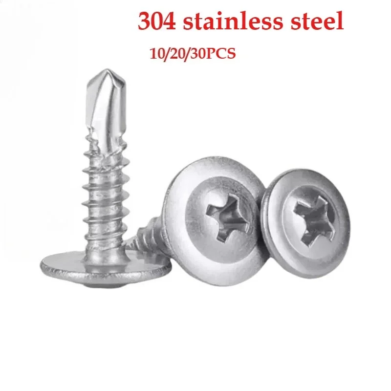 304 Stainless Steel Self-tapping Screws Metal Round Washer Flat Head Cross Phillips Self Drilling Screw Fasteners for Wood Sheet
