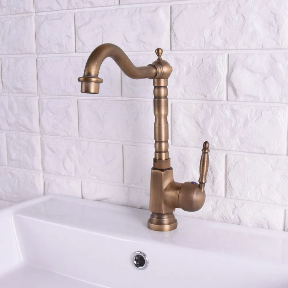 

Bathroom Sink Basin 360 Swivel Spout Faucet Antique Brass Single Handle Single Hole Vessel Sink Deck Mounted Mixer Taps tsf113