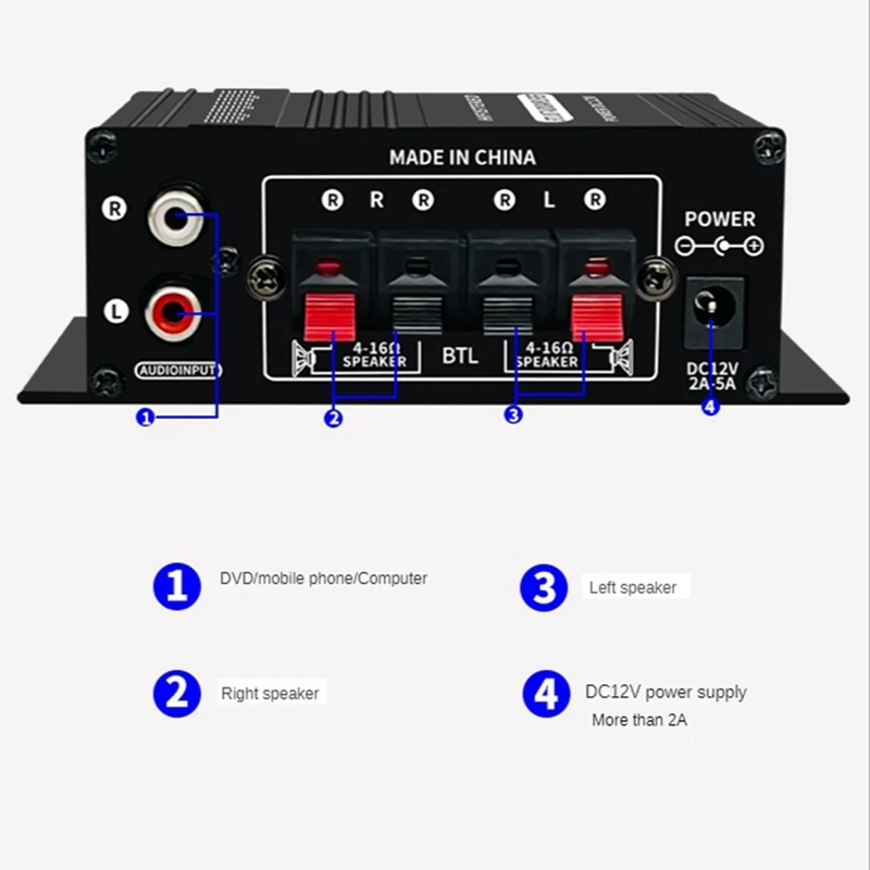 

AK-270 AK270 12V Mini HIFI Power Amplifier Audio Home Car Theater Amplifier 2 Channel Amplifier USB/SD AUX Input