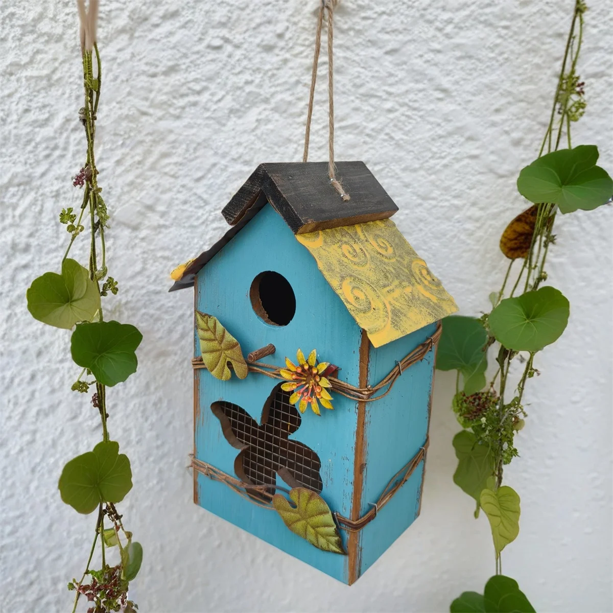 حديقة خارجية فناء منظر طبيعي عش الطيور الخشبي شرفة ساحة زراعة زينة زينة منزل الطيور الواقعي زخرفة معلقة #5