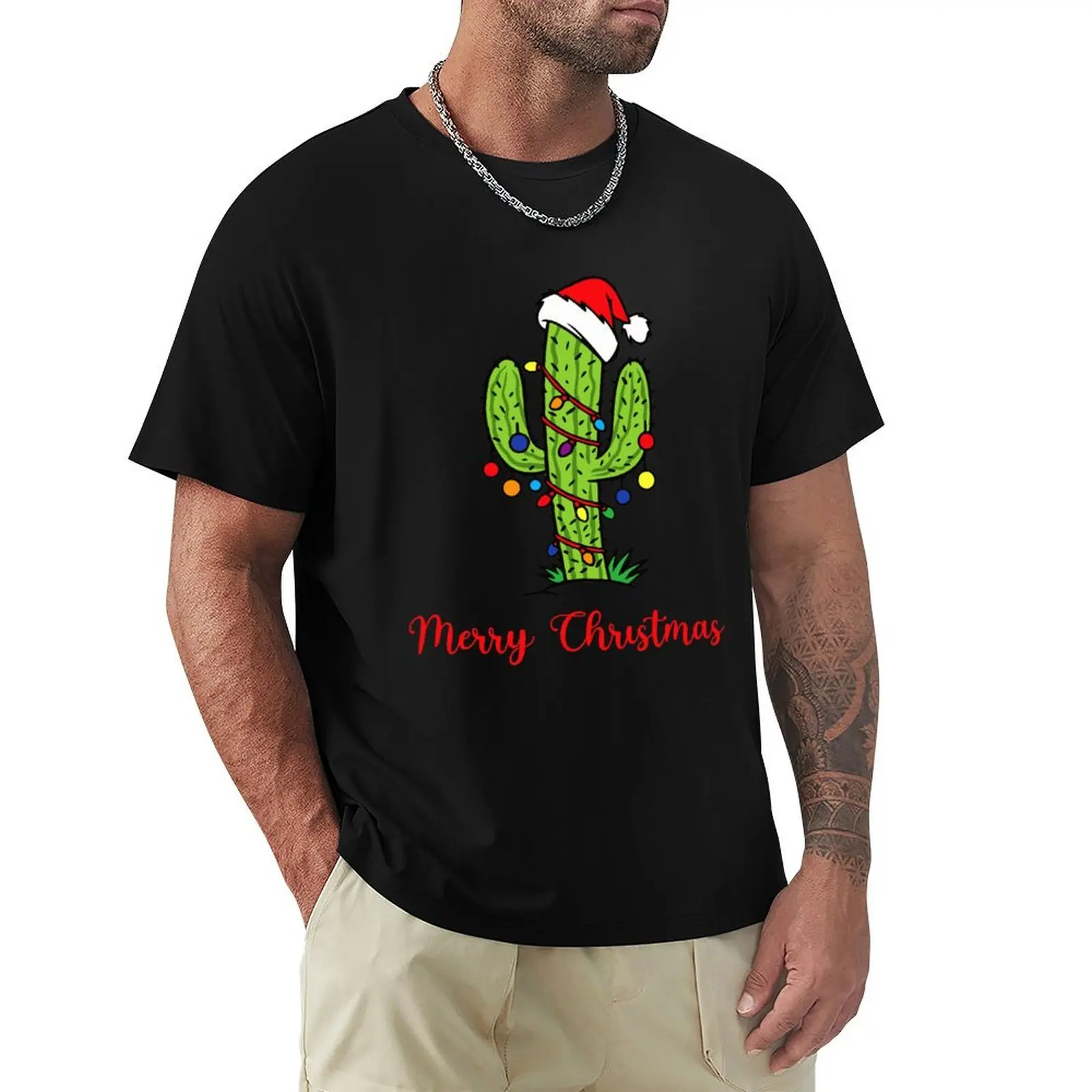 

Cactus Christmas Funny T-Shirt blue lock shirts graphic tee cute tops Louboutins heavy weight t shirts for men
