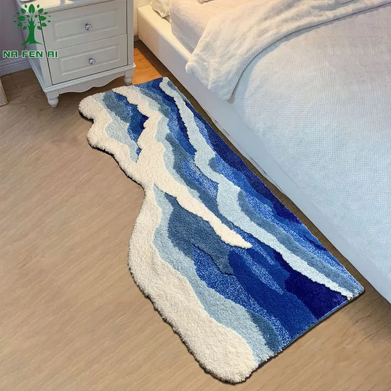 

Aesthetic Tufting Ocean Bedroom Rug Soft Fluffy Scenic Wave Bedside Carpet Floor Pad Mat Doormat Home Room Decor