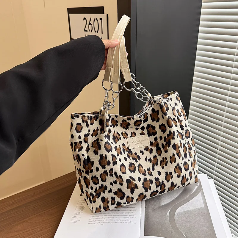 

Retro Leopard Leisure Tote Bag for Women Casual and Versatile Shoulder Bag Casual Simple Texture Storage Bag Korean Trendy