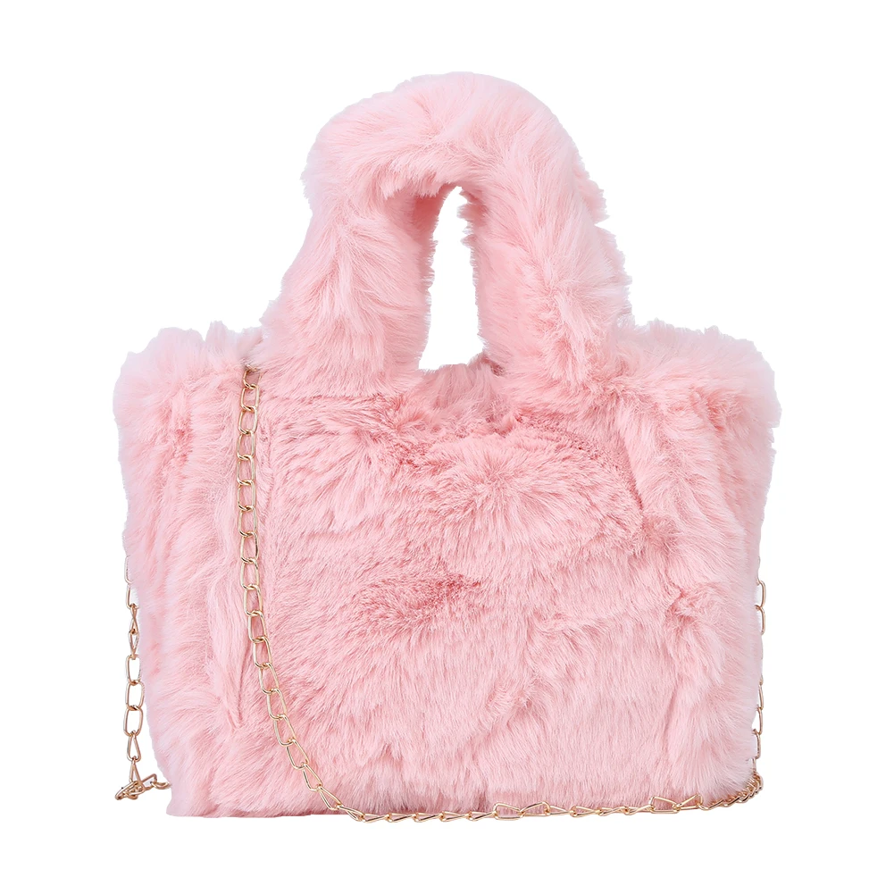 

Plush Faux Fur Tote Solid Colour Autumn Winter Top-handle Bags Soft Warm Fashion Portable Simple Casual for Weekend Vacation