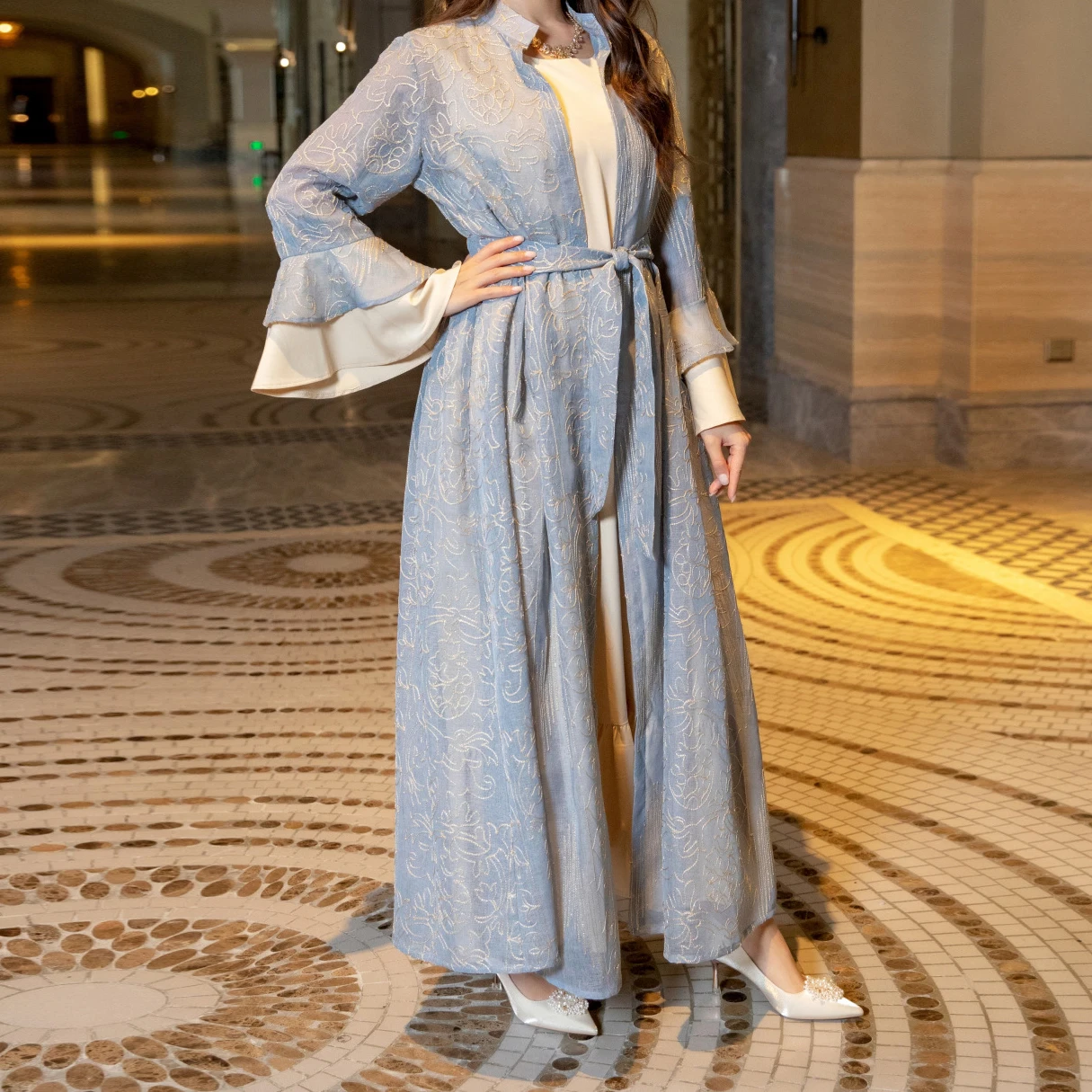 

Middle Eastern Muslim evening dress for women with lotus leaf sleeves new two-piece dress robe-GZXX633