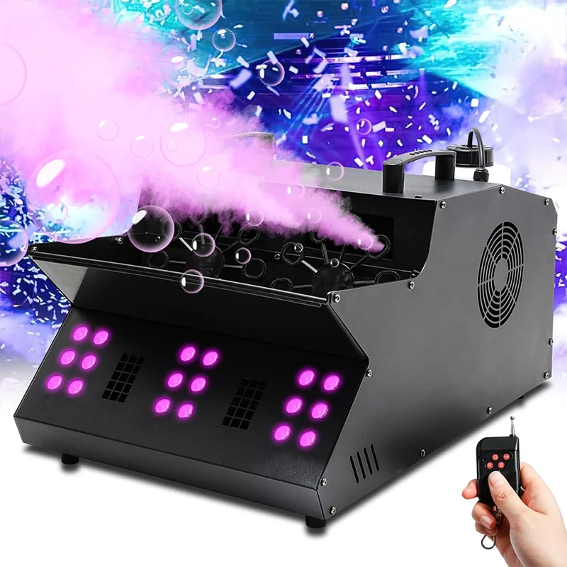 

Pop 3in1 Remote Control 1500W Fog Bubble Machine & 18x3W RGB LED Light Smoke Effect Wedding Disco Party Club Bar DMX Stage Show