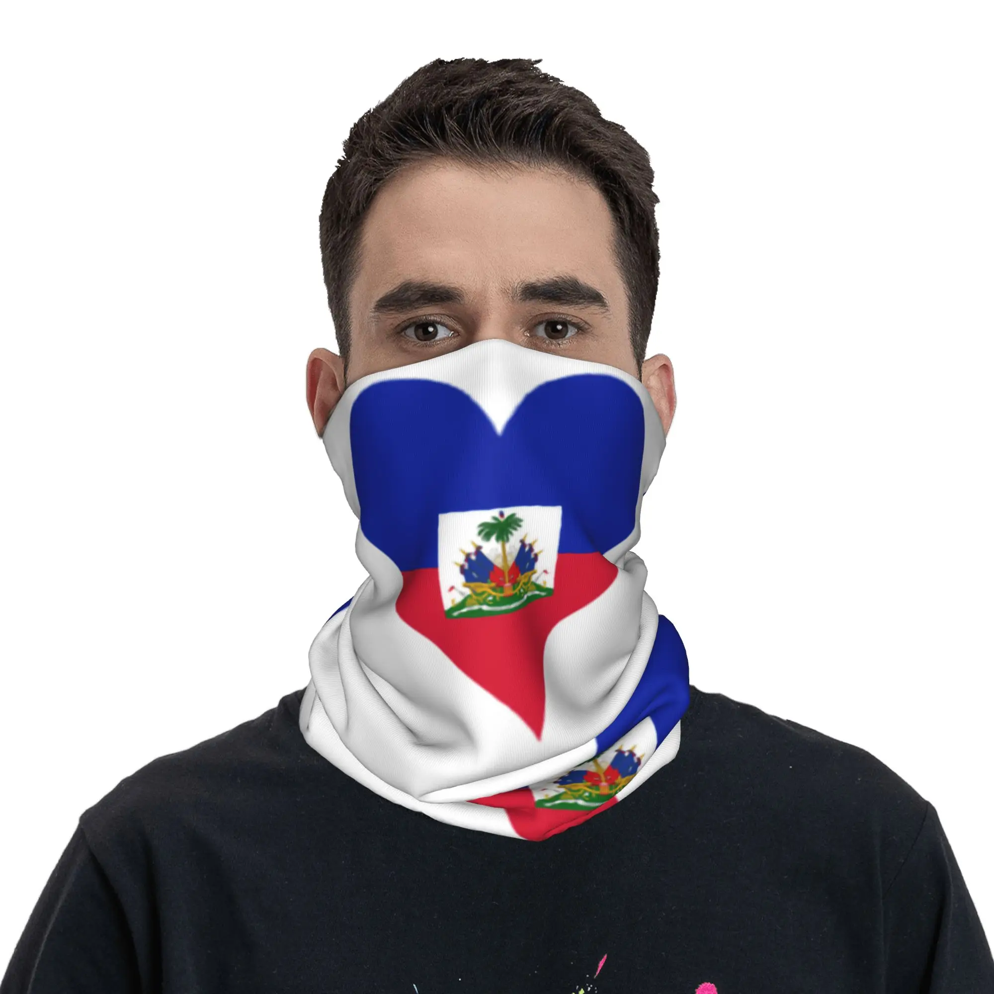 Flag of Haiti Bandana Neck Gaiter for Ski Camping Men Women Wrap Scarf  Balaclava Warmer Face Scarf Cover view 5