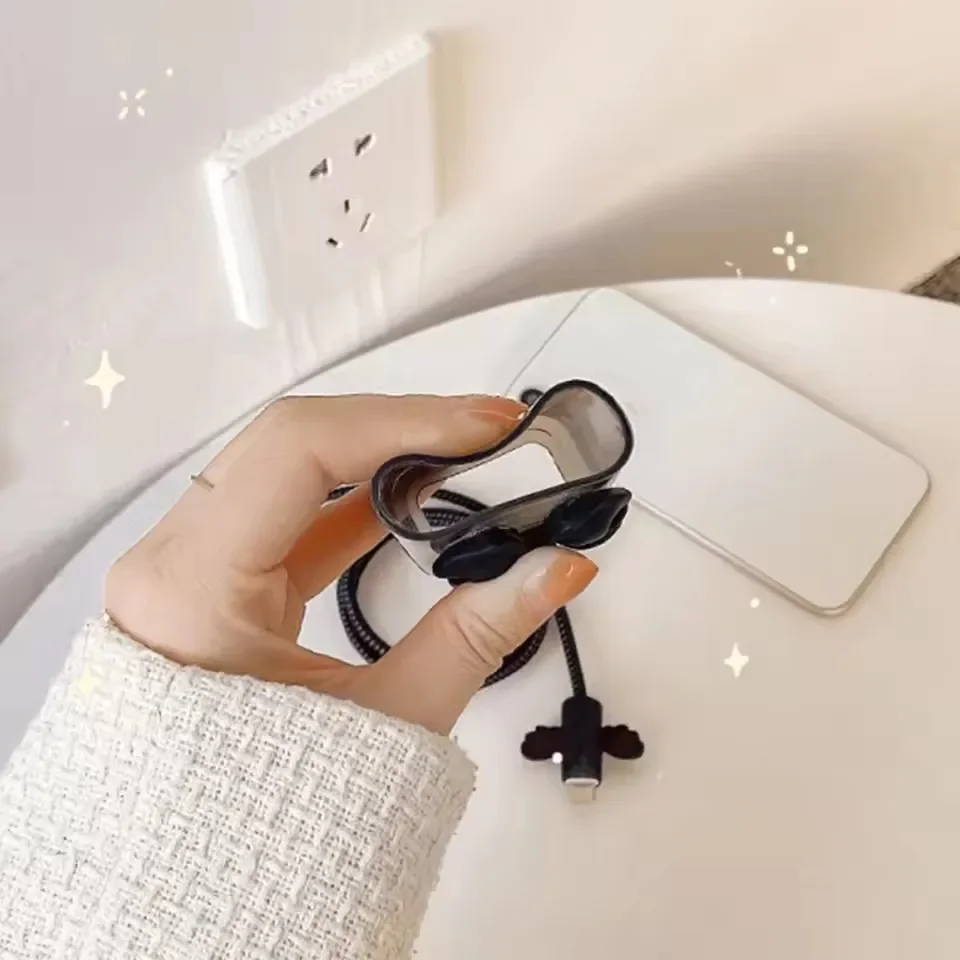Black Love Bow 5pcs/set Charging Data Cable Protector Winder Accessories For iPhone 18/20w Charger Protective Cover view 6