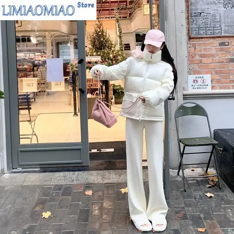 Pantalones de punto de pierna ancha de terciopelo de visón para mujer, pantalones gruesos de cintura alta, sueltos, simples, casuales, cálidos, a la moda, invierno, nuevo