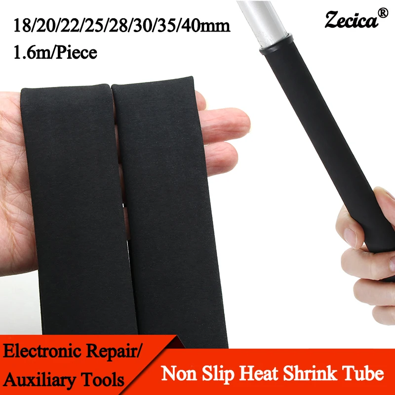 

Solid Black 1.6m/Piece Non Slip Heat Shrink Tube 18/20/22/25/28/30/35/40mm Waterproof Anti-slip Fishing Rod Racket Handle Wrap