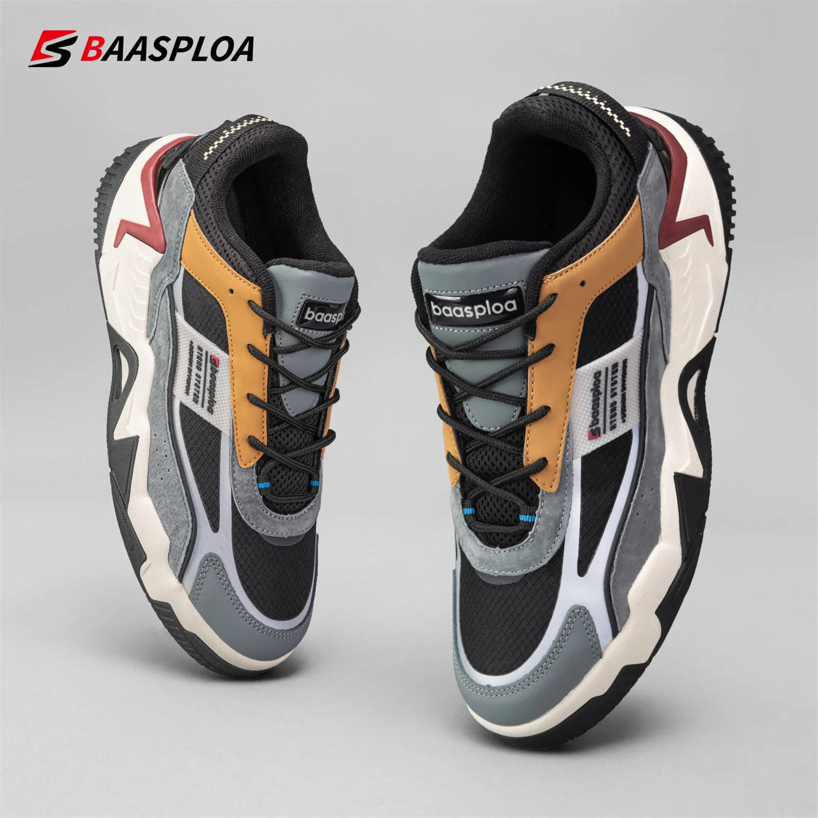 Baasploa Men Casual Sneakers Waterproof Men Shoes Outdoor New Fashion Sneakers for Men Autumn Walking Tenis