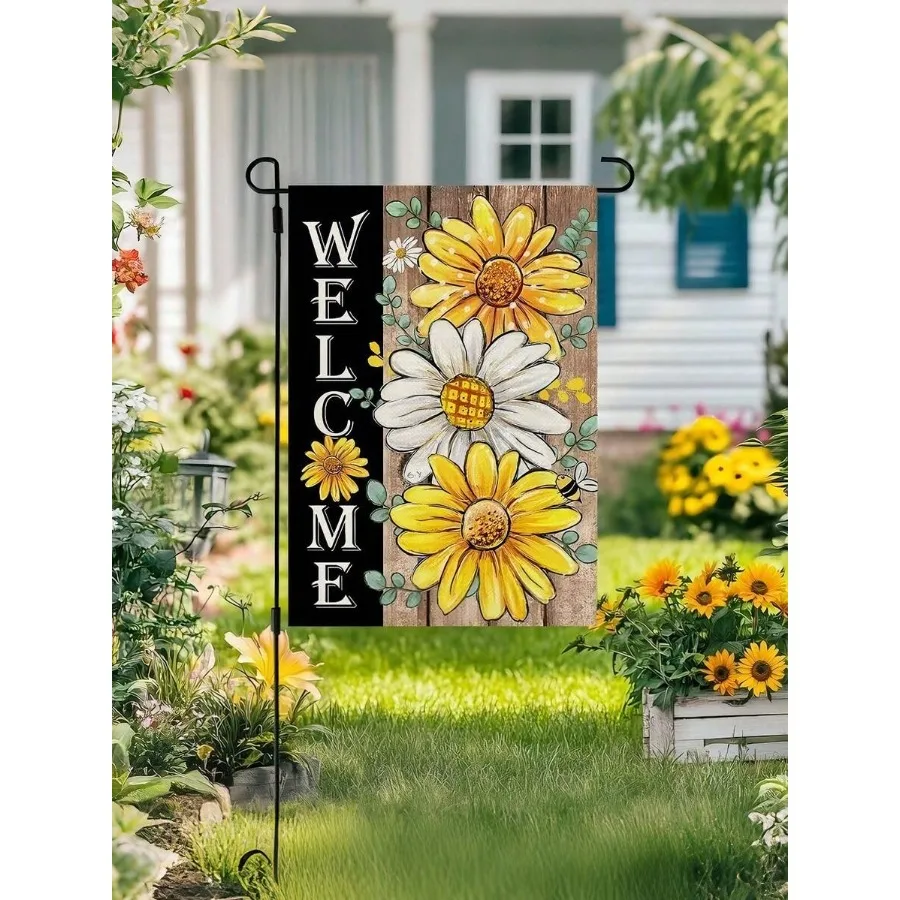 

1Pc Daisy Sunflower Garden Flag Double Sided Seasonal Welcome Banner Spring Outdoor Decor for Garden Porch Yard