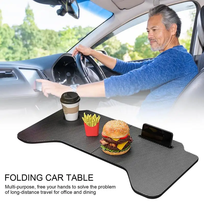 Bandeja para asiento de coche, mesa de tablero de fibra plegable de 180 grados, bandeja multifuncional triple para ahorrar espacio para ordenadores portátiles