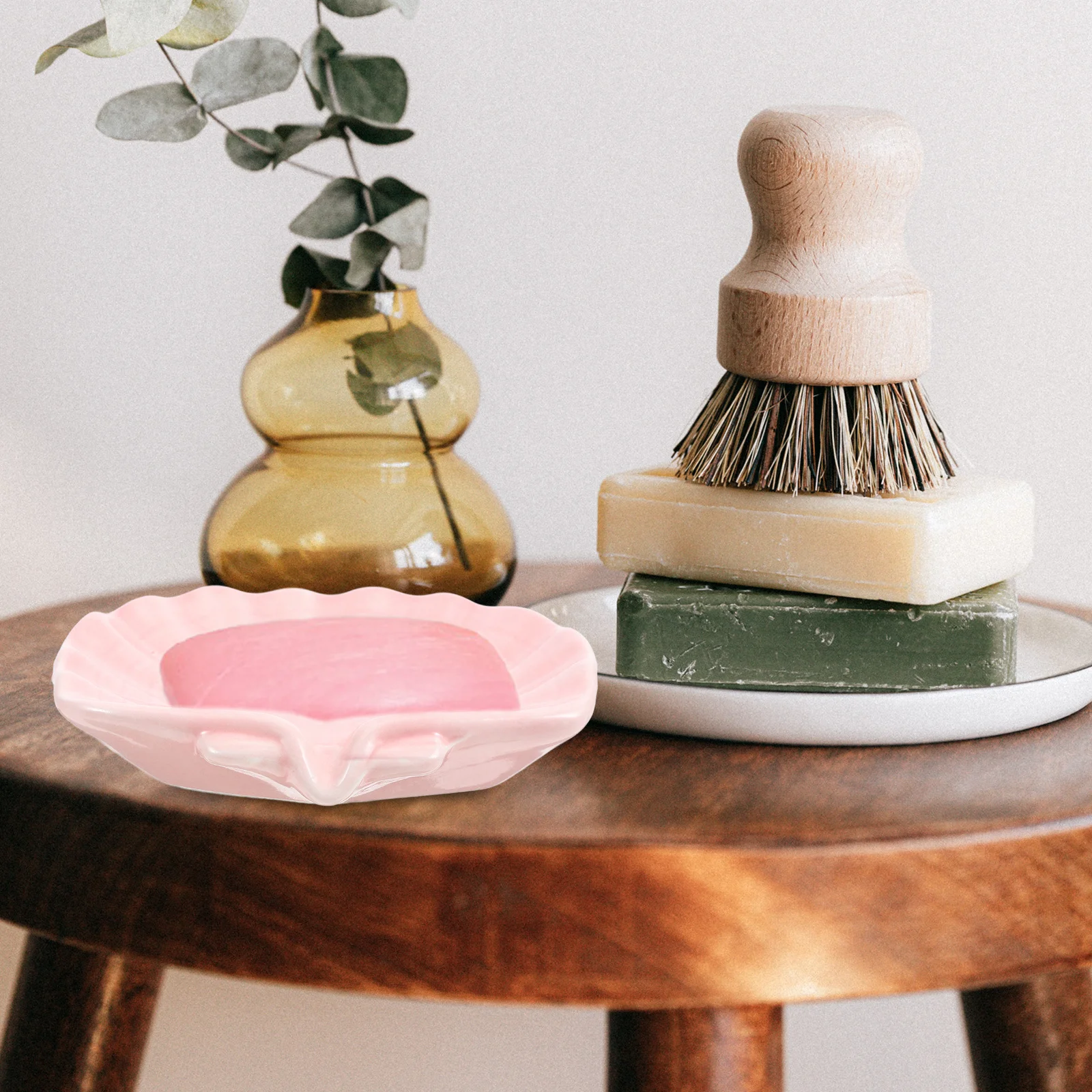 

Ceramic Shell Soap Dish Bathroom Organizer Non Slip Bottom Multi Function Soap Holder Cute Decorative Tray