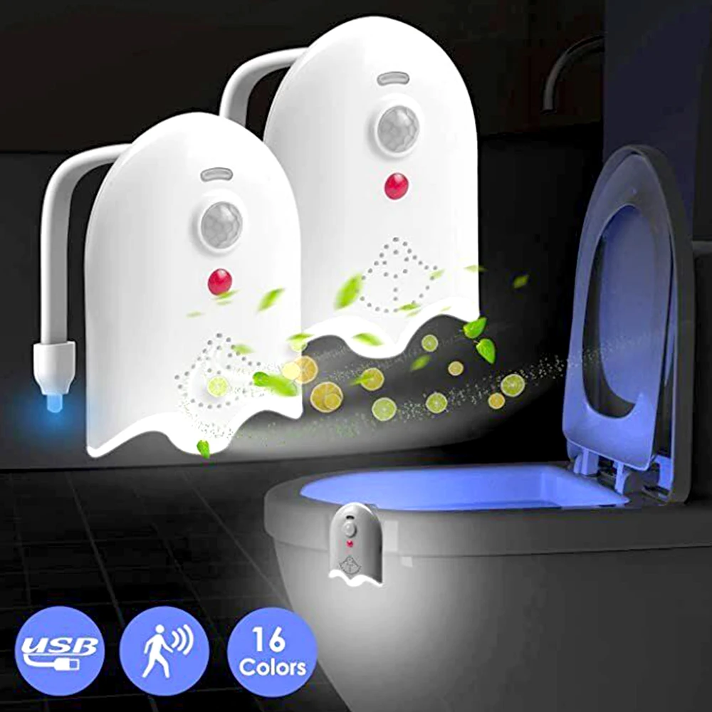 16 Colors Toilet Night Light PIR Motion Sensor Toilet Seat Light Waterproof USB Rechargeable WC Backlight For Bathroom Washroom