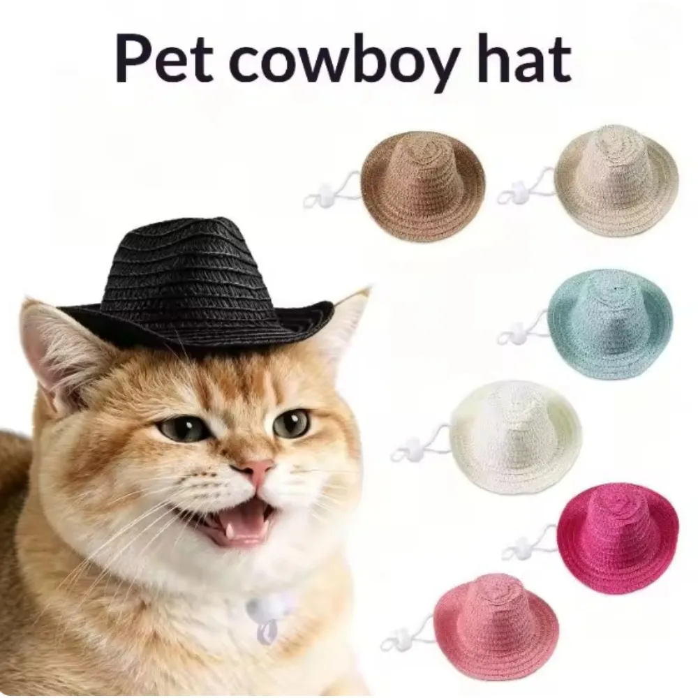 Cute Pet Straw Hat Mini Sun Hat for Cats Dogs Puppy Kitten Outdoor Sun Protection Cap Pet Cosplay Costume Accessories