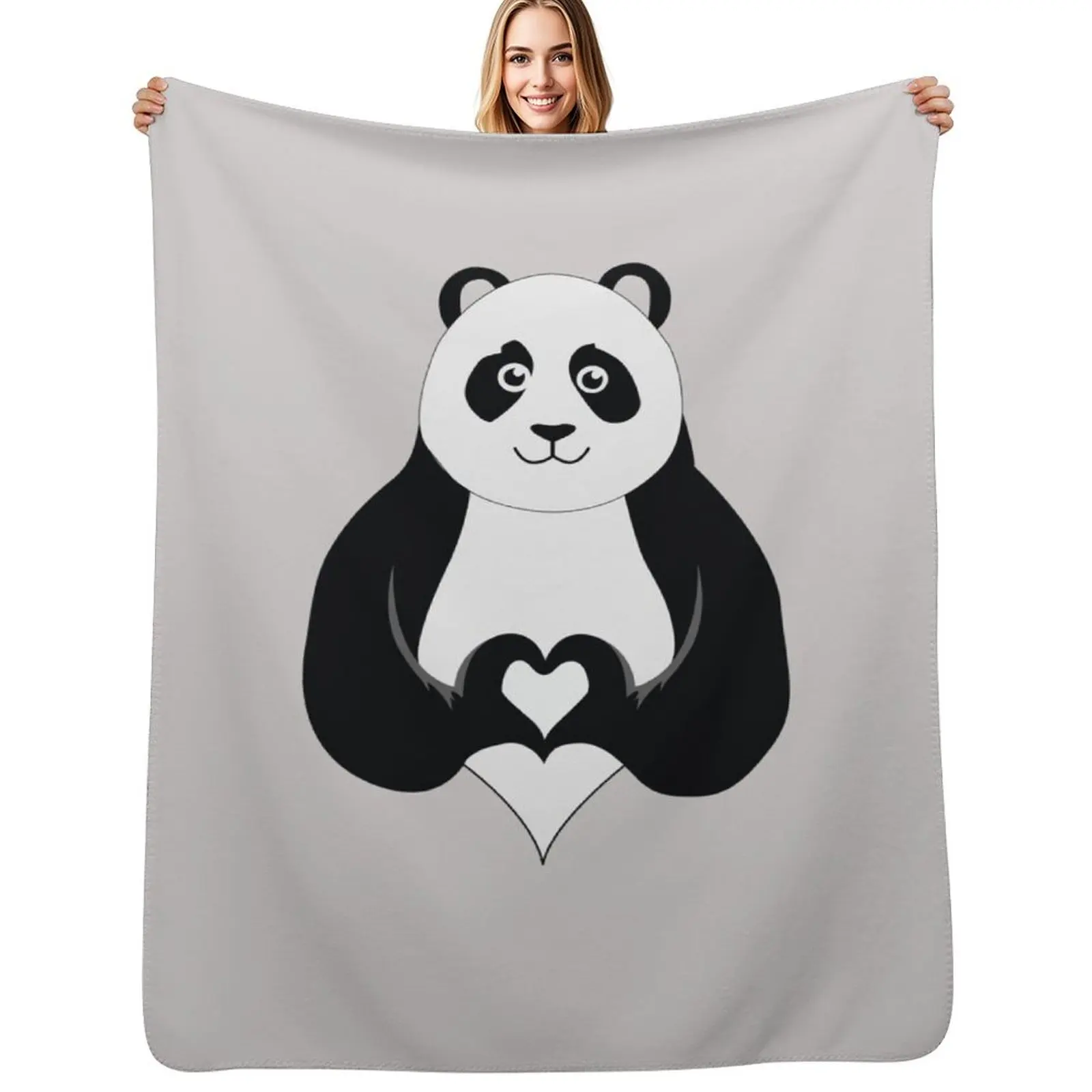 

Panda Heart Valentines Day Gift Animal Bear Lover Throw Blanket Warm Accent Blanket for Living Room Decoration