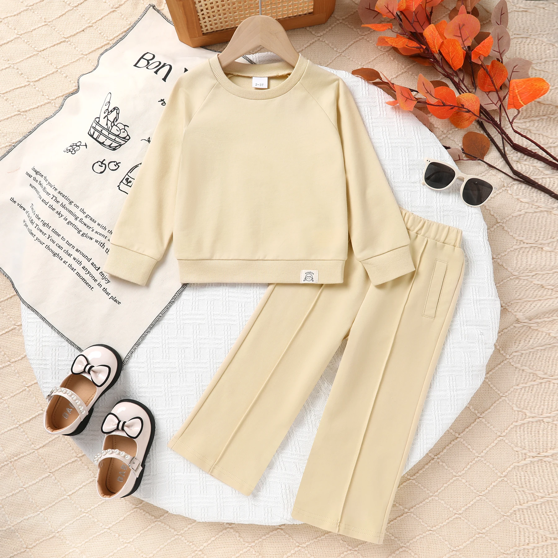 

Осенний повседневный удобный свитшот с круглым вырезом и однотонные брюки для девочек, комплект из 2 предметов