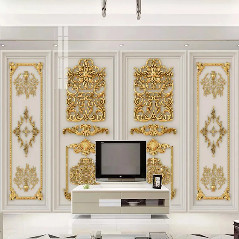 Custom Photo Wallpaper 3D Golden Relief Carving Murals Living Room Bedroom Luxury Home Decor Wall Paper For Wall Papel De Parede