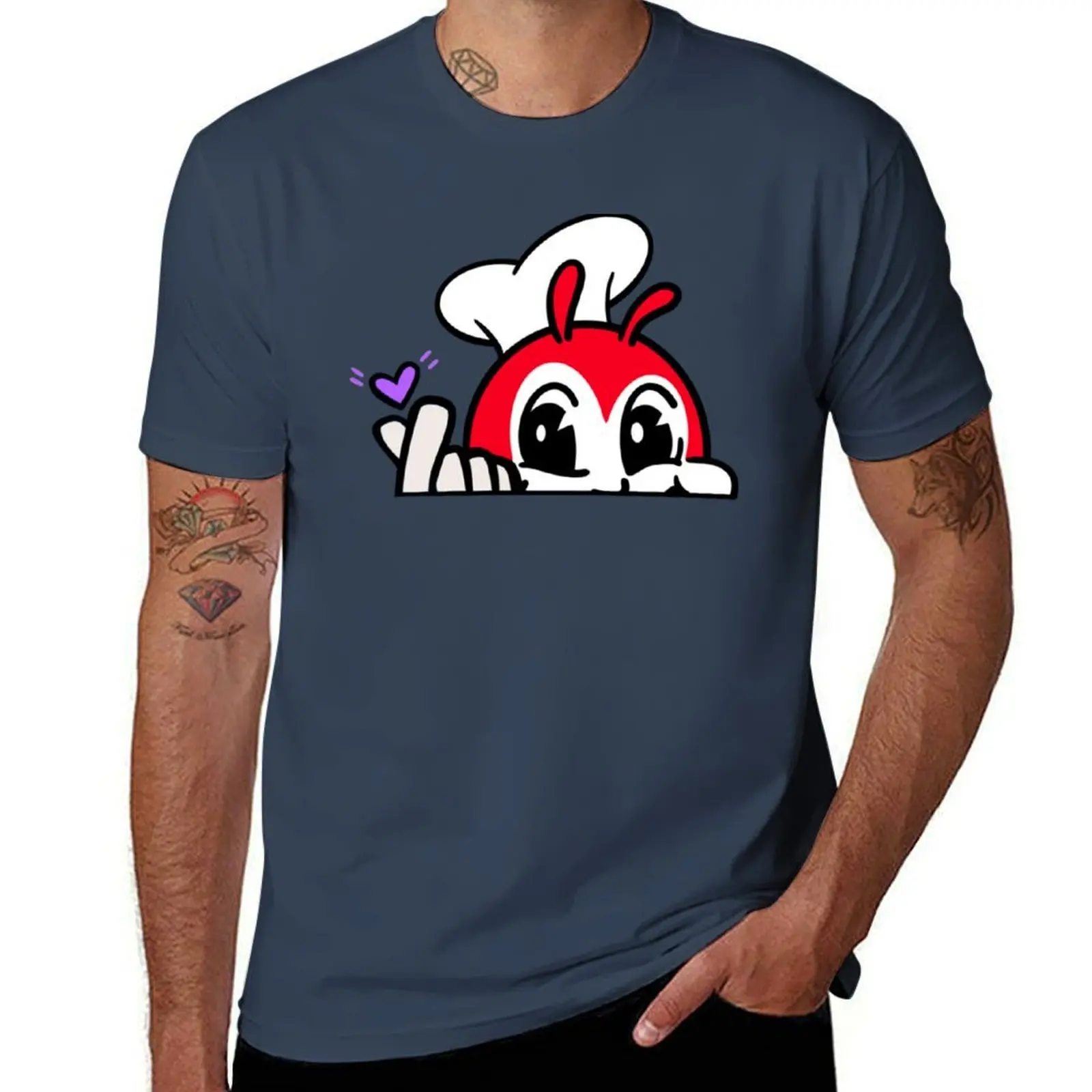

ARMY PURPLE JOLLIBEE PEEKING FINGER HEART FILIPINO T-Shirt t shirts cotton 100% mens graphic t shirts T-Shirt