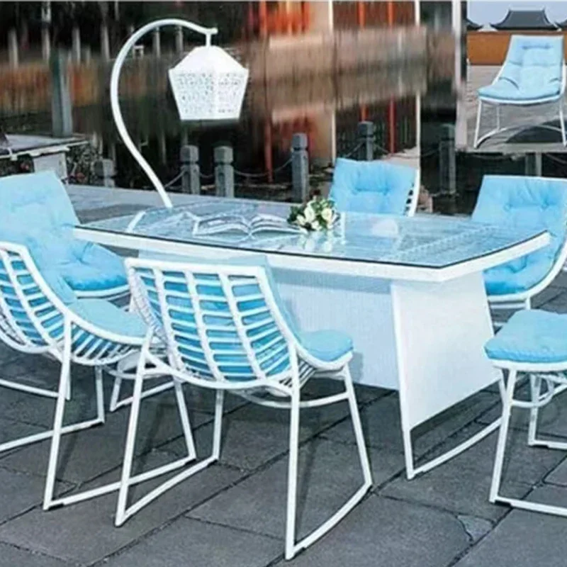 

Furniture Modern Luxury Garden Rattan Dining Table Chairs Set 6 Seater Furniture Luxury Home Swimming Pool Waterproof
