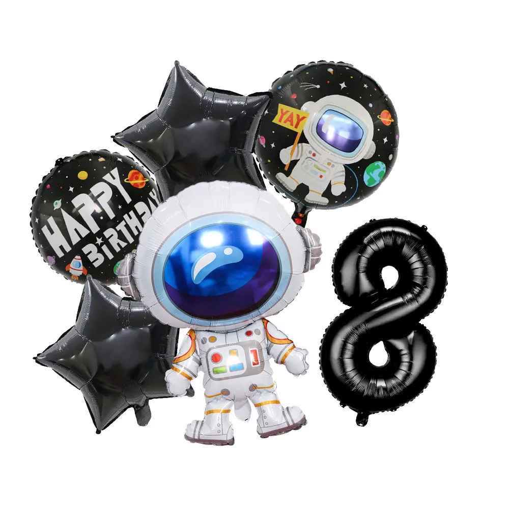 Neue Astronauten-Geburtstagsparty-Dekoration, schwarze Weltraum-Astronauten-Teller, Servietten, Becher, Tischdecke, Hintergrund, Party-Geschenke, Kindergeburtstag – Detail 25