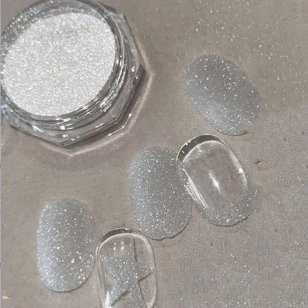 2Jar Silver White Sugar Powder Nail Glitter Shiny Crystal Diamond Flash Sugar Nail Art Powder Snowflake Sea Salt Nail Sugar Dust