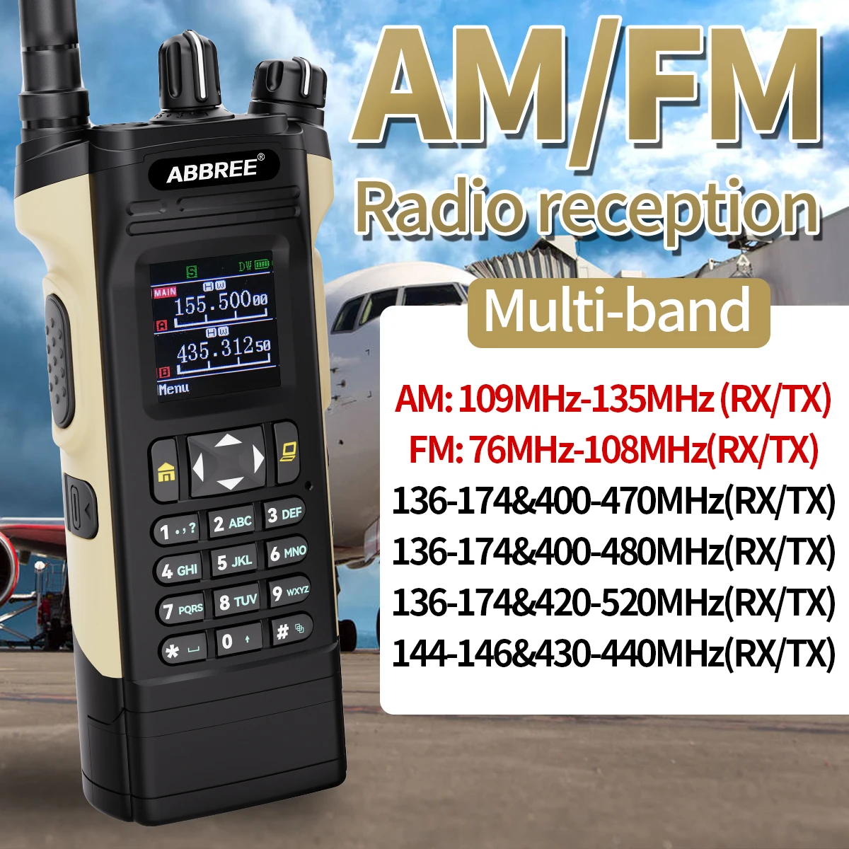 ABBREE AR-8000 Multi Band Walkie Talkie Dual Display Screen PTT Speaker Wireless Copy Frequency AM Long Range Two Way Ham Radio